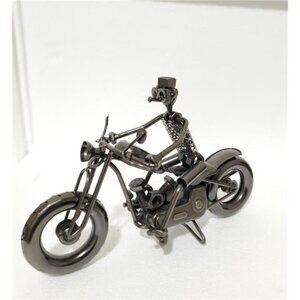 Handmade Metal Motorcycle Sculpture Rider Figurine Nuts & Bolts Art Collection